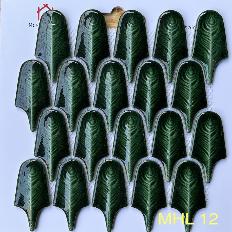Gạch mosaic lông vũ xanh lá